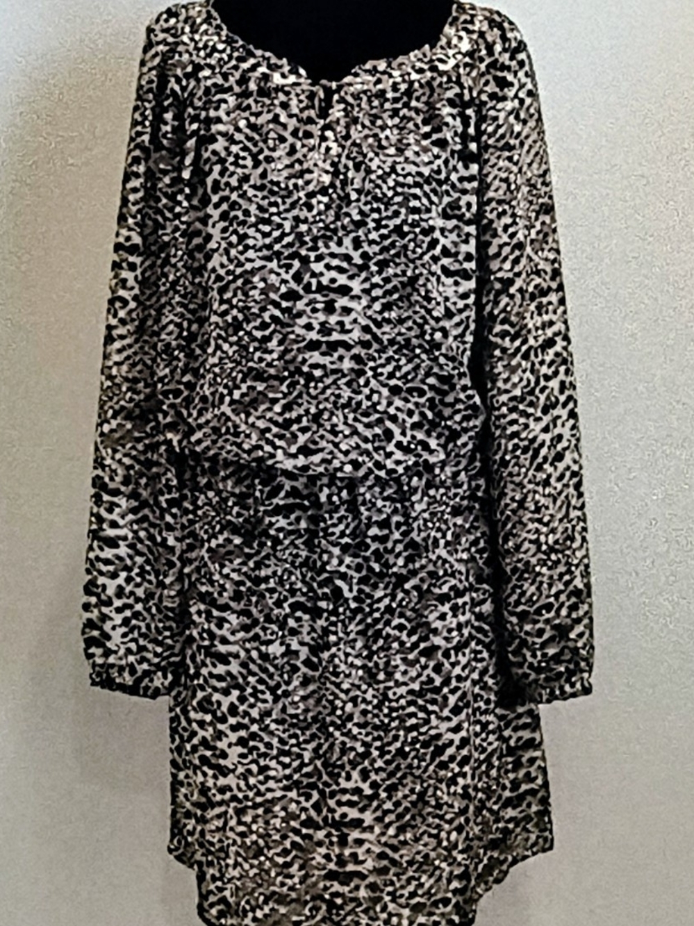 Ralph Lauren Sheer Black Leopard Print Long Sleeve Dress Size 16
